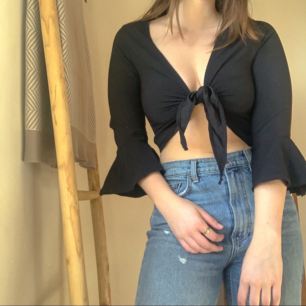 Nasty Gal Black Tie Front Crop Top